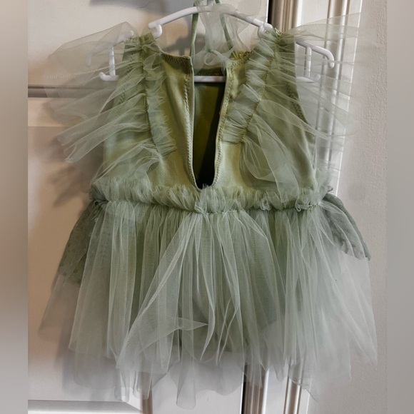 Handmade OOAK Green Embellished Floral Tulle Baby Romper & Headband sitter size - Picture 2 of 4